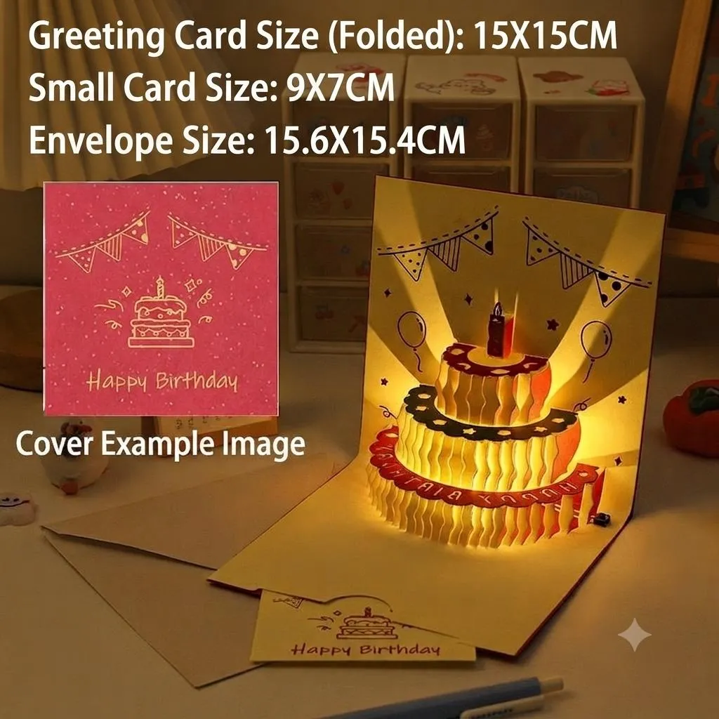 Luxe 3D Pop-Up Verjaardagskaart met Sfeervolle Verlichting!