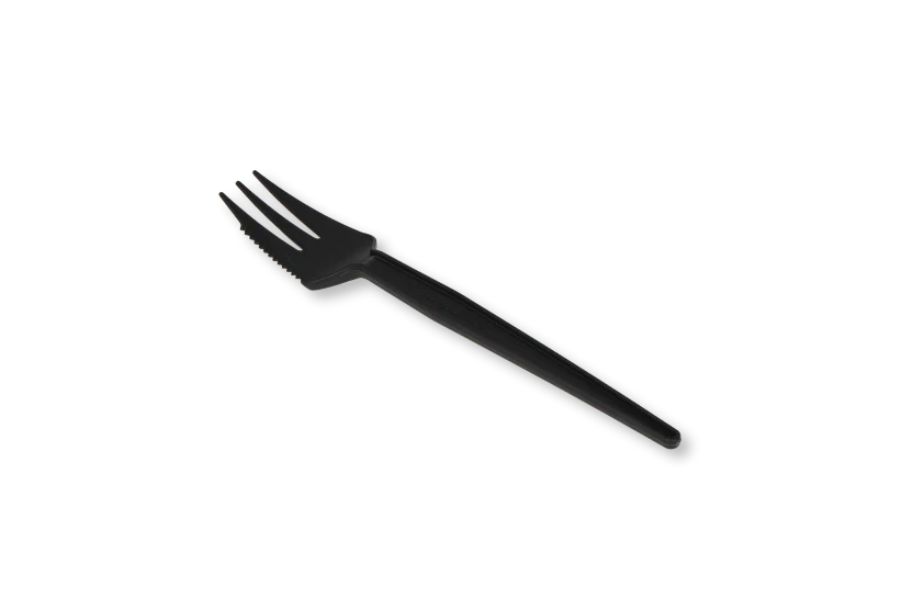 [10P] Herbruikbare snackvork met snijrand 135 mm PS zwart - 1000 st.