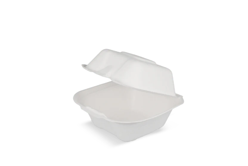 Hamburgerbakje IP7 klein suikerriet wit BIO 12,7x12,7x7,5 cm - 500 st.